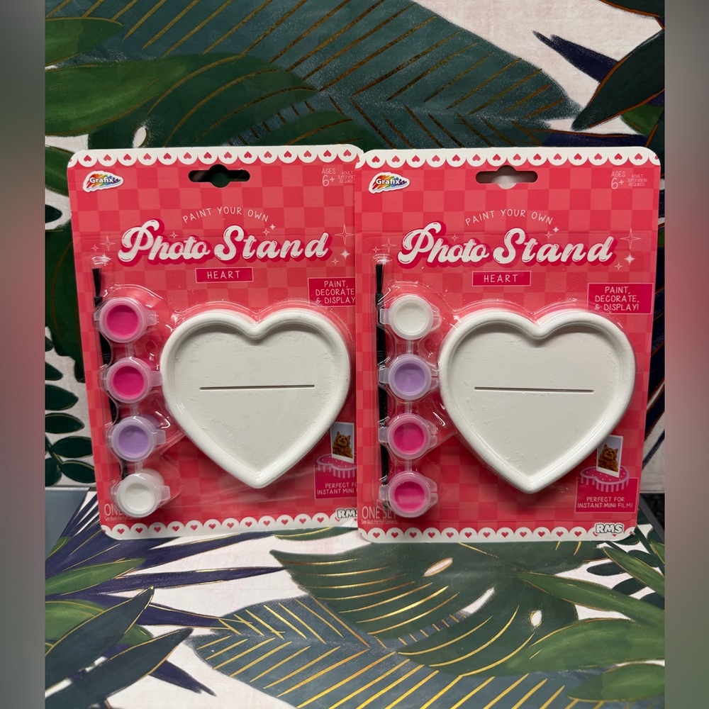 Set of 2 Paint Your Own Heart Photo Stand Kits with brush and paint
